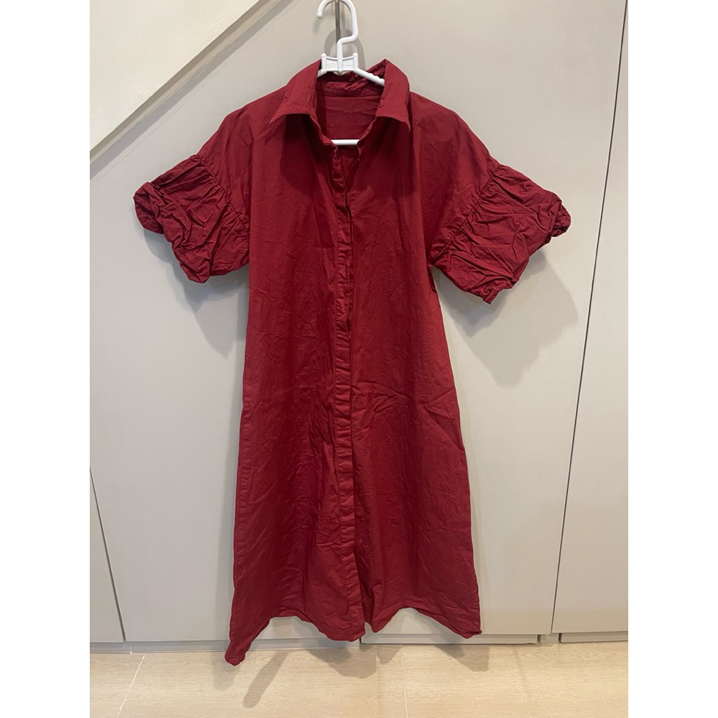 PRELOVED LIKE NEW DRESS MAROON KATUN POPLIN PREMIUM STRECTHY ALLSIZE FIT TO XL