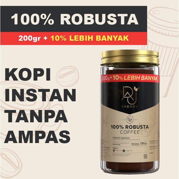 ROBUSTA 100% TANPA AMPAS ISI LEBIH BANYAK KOPI HITAM TANPA AMPAS BADARU