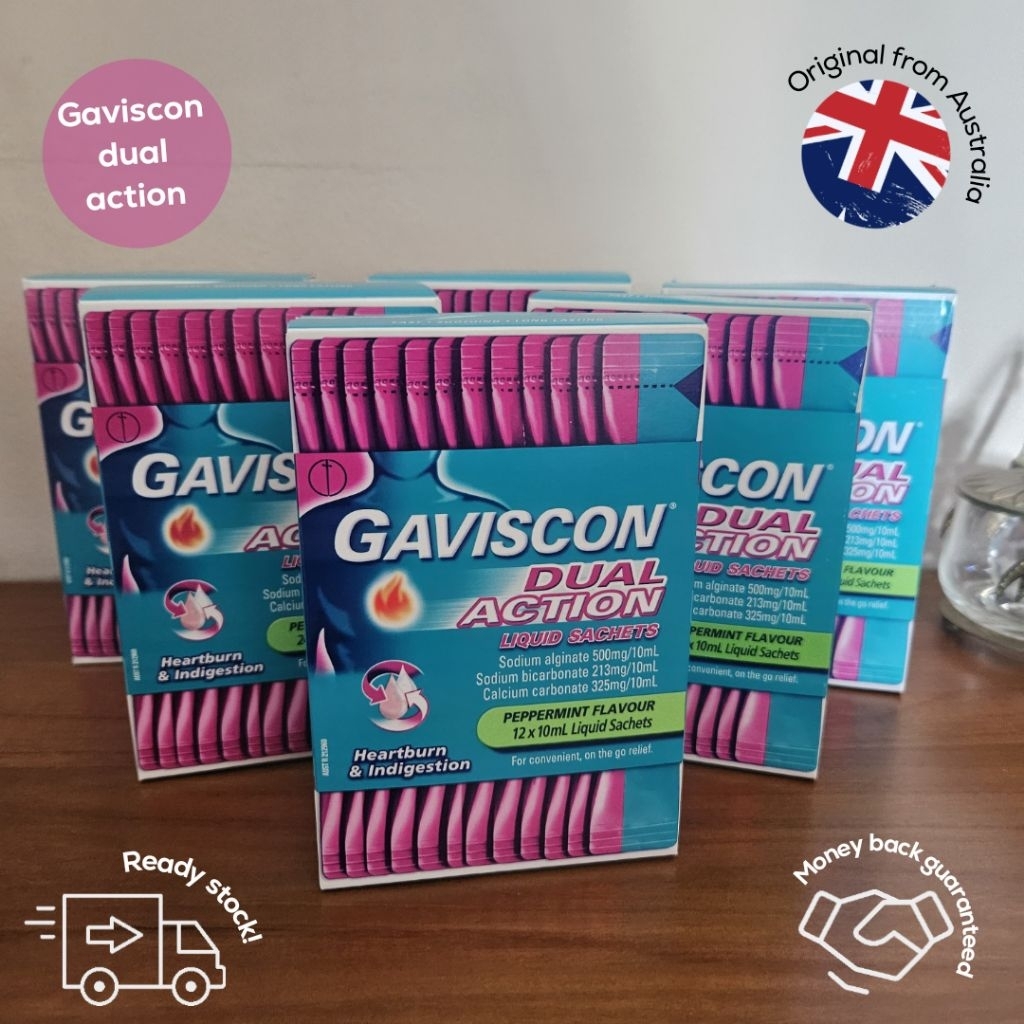 Gaviscon liquid dual action 12 24 sachet | ori aussie heartburn maag asam lambung