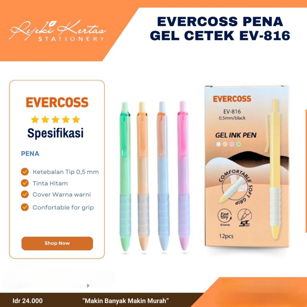 Evercoss Pena Gel Cetek EV-816 (1 Pack Isi 12)