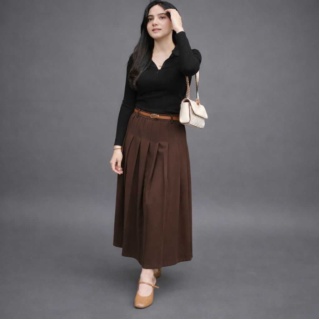 Rok Panjang Wanita Korean Model Rempel - New Colour Semiwol Premium - Laidy Skirt Korean Style