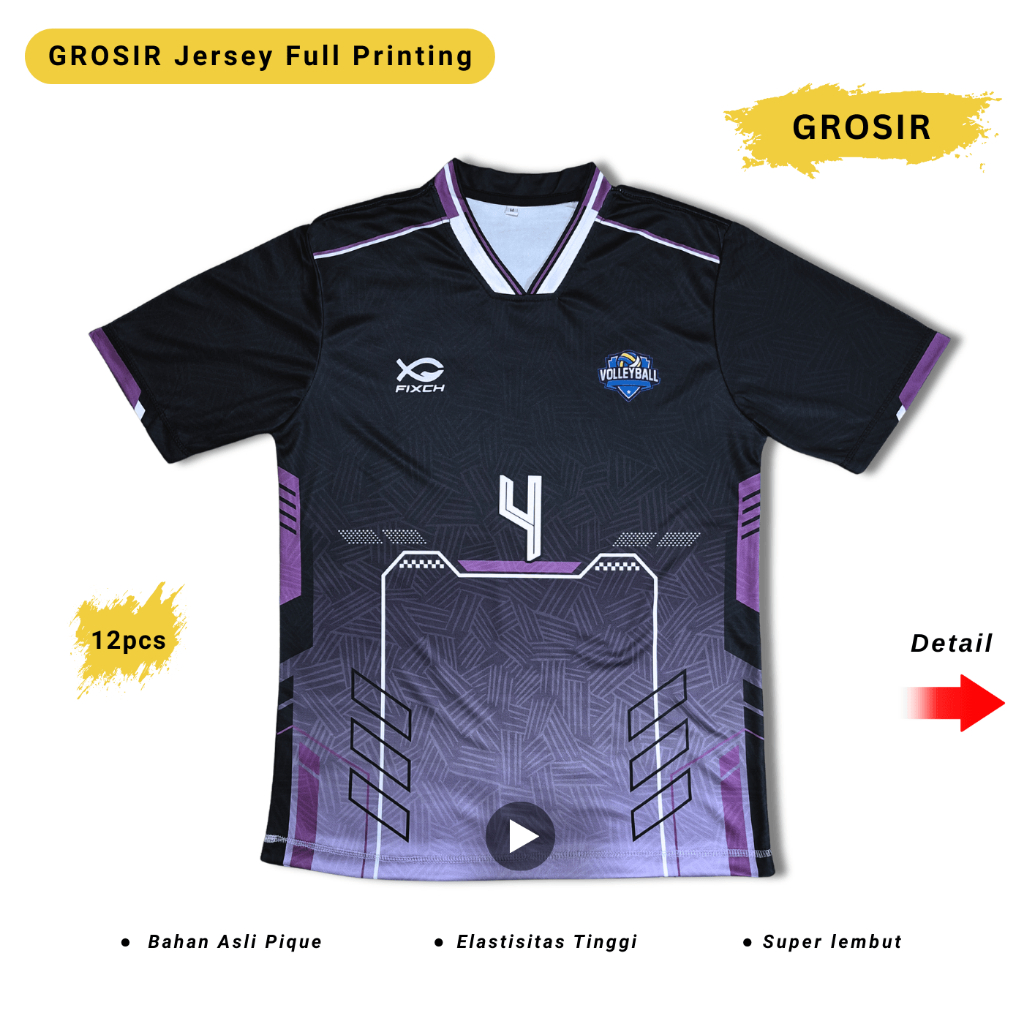 Grosir Jersey Voli Full Printing Pria Wanita Baju Volly Ball Kaos Cewek Cowok Unisex Motif Z5