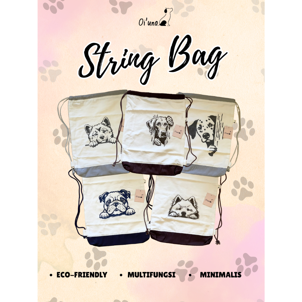 Tas Serut / String Bag Lukis Motif Anjing Handmade