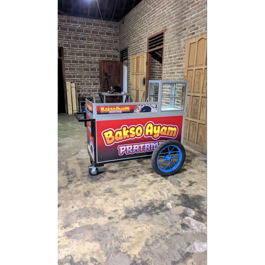 gerobak rombong dorong pentol bahan alumunium