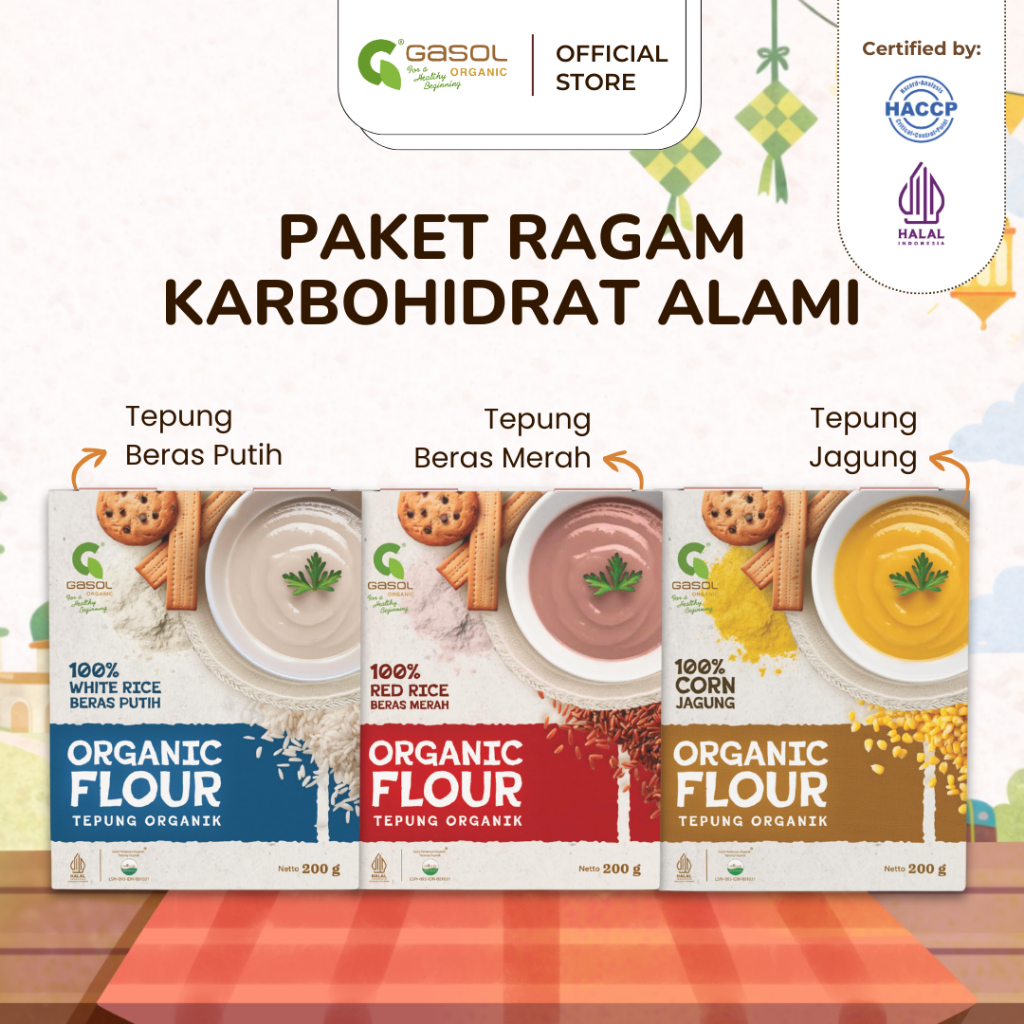 GASOL Paket Karbohidrat Alami Ragam Variasi - Tepung Beras Putih, Merah, dan Jagung