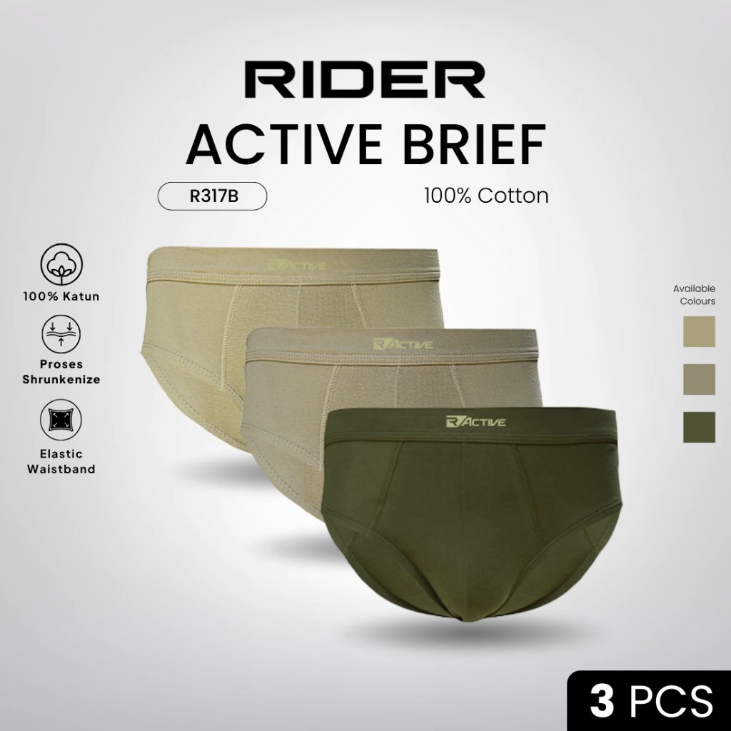 3 PCS - Celana Dalam Pria Rider R 317 B Sport Active CD Pria Dewasa Bahan Katun Lembut Nyaman | Ride