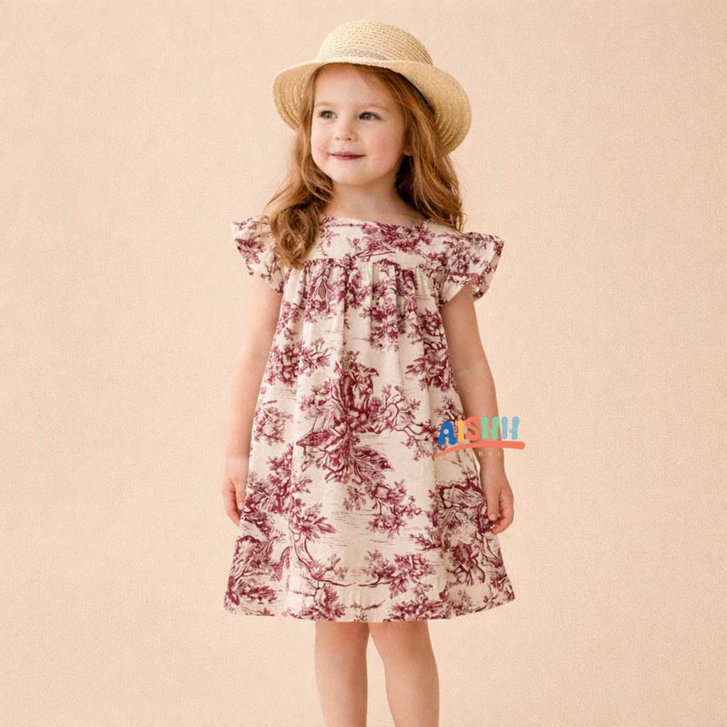 dress anak - tunik anak - midi anak - gaun anak - dress anak lengan pendek motif dior - dress anak u