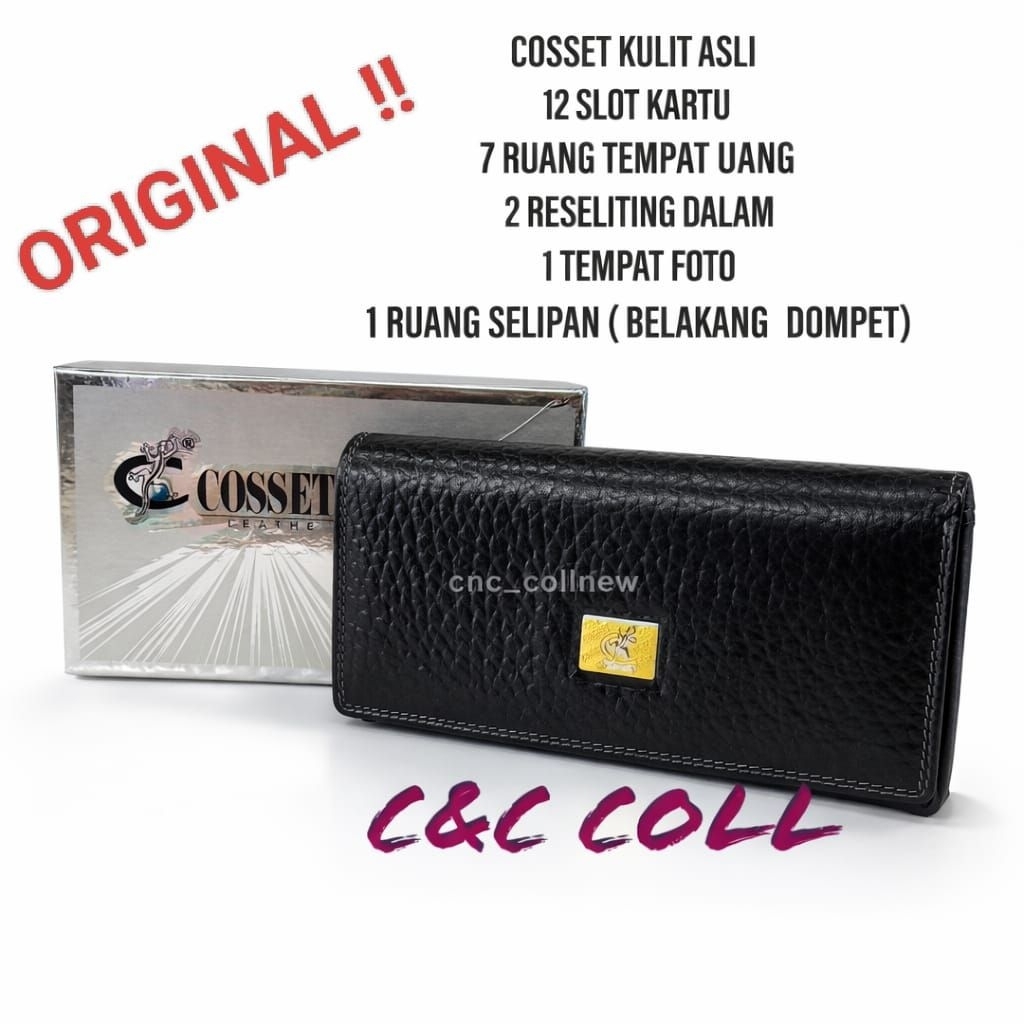 Dompet Wanita COSSET ORIGINAL Kulit Sapi Asli Genuine Leather 12 Slot Kartu 2 Sleting Dompet Panjang