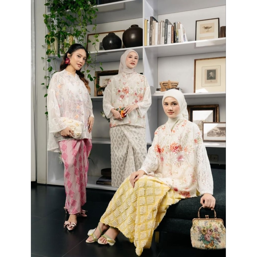 BINAR TOP SET ROK LILIT PREMIUM LACE TULLE FULL PAYET POPPY WHITE PINK FUSCHIA SAGE BAJU RAYA LEBARA