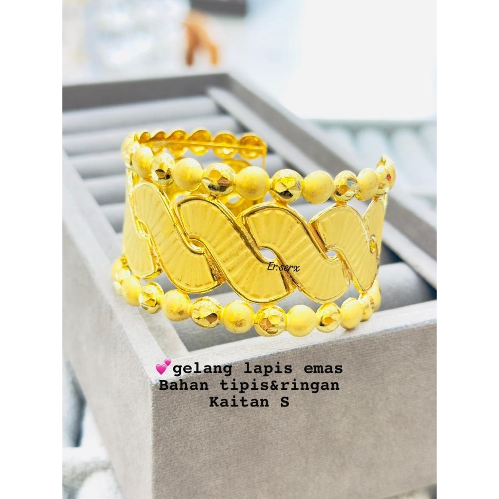 (SS.acc) Gelang kaku tipis lapis emas (pengait S)