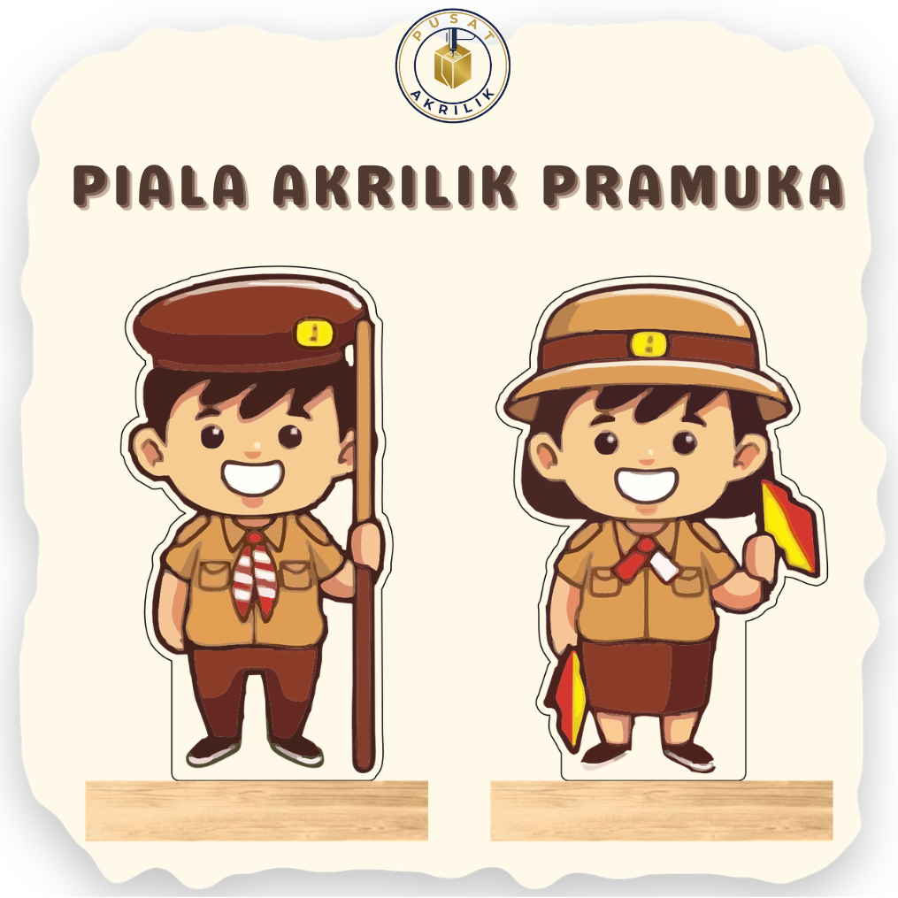 Piala Akrilik (Pramuka) Tatakan Kayu Free Stiker Nama - Plakat Akrilik Karakter Pramuka - Piala Lomb