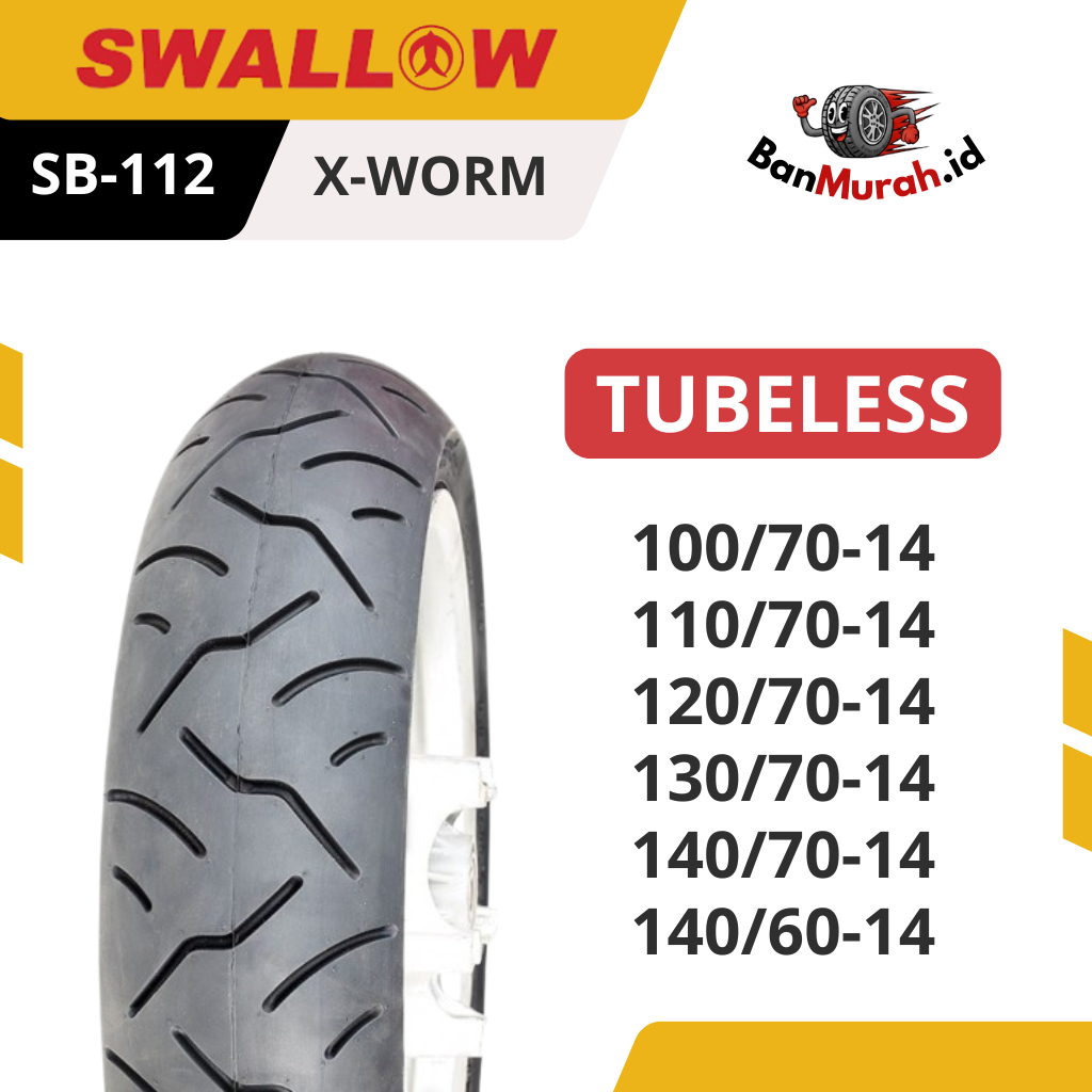 Ban Luar Motor Swallow SB-112 X-WORM 100/70 110/70 120/70 130/70 140/70 140/60 Ring 14 TUBELESS
