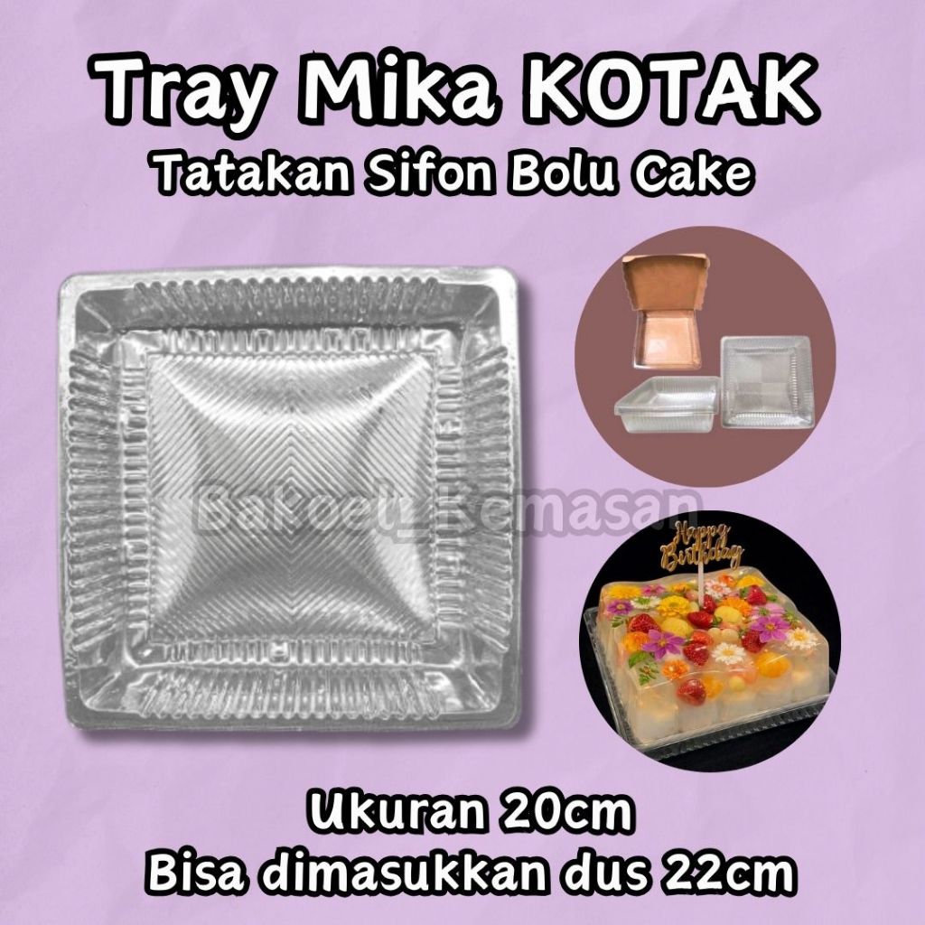 Tray Kotak Puding 20cm Mika Kotak Plastik 20x20 Bolu Cake Besar Pudding