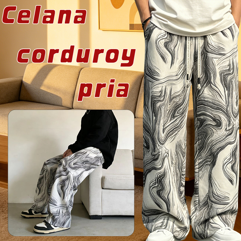 Celana Corduroy Pria Celana panjang pria  Korduroi Longgar 5 Ukuran Hitam Putih