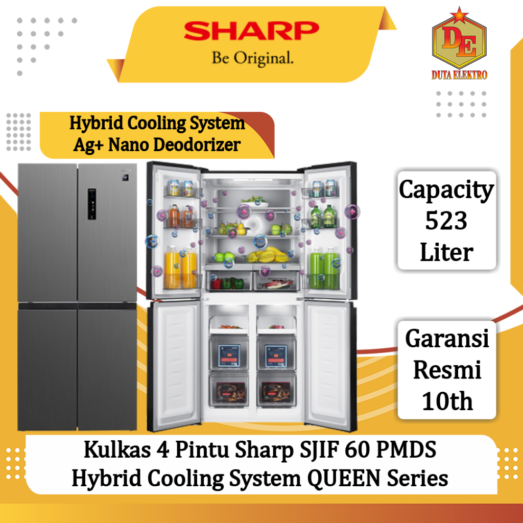Kulkas 4 Pintu Sharp SJIF 60 PMDS Hybrid Cooling System QUEEN Series