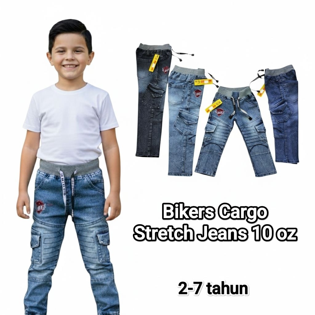 Celana Panjang Cargo Anak Bahan Stretch Jeans 10 Oz – Tebal Tidak Kaku