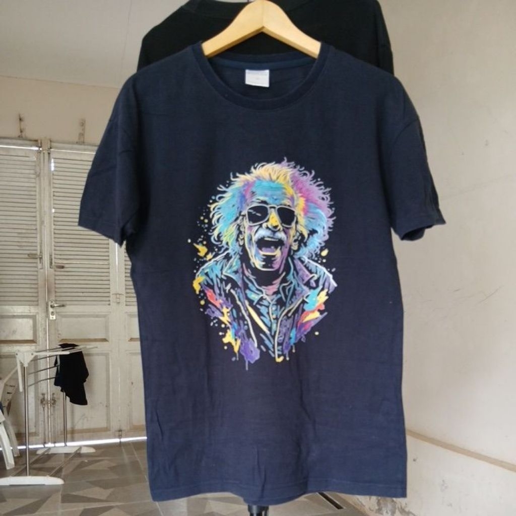 Kaos katun tebal warna navy pekat kerah kencang H. COOLNAM second Original size M ld 105cm Pjg 70cm 