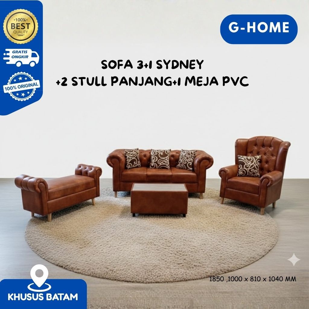 SOFA 3+1 SYDNEY+2 STULL PANJANG+1 MEJA PVC