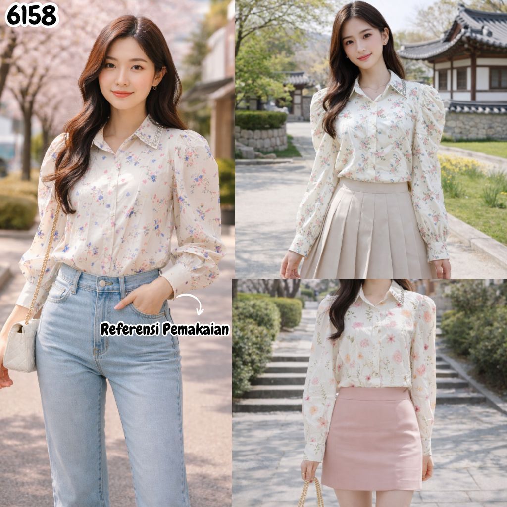 ATASAN KEMEJA WANITA BUNGA 6158# 967NW-1/4# 998NW-1/8/13 COTTON PREMIUM LENGAN PANJANG TERBARU CANTI