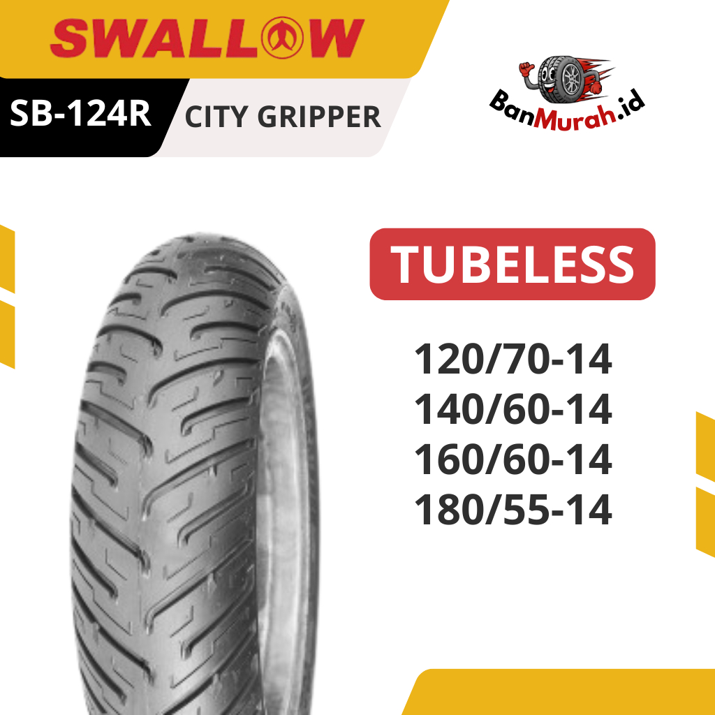 Ban Luar Motor Swallow SB-124 R City Gripper Ukuran 120/70 140/60 160/60 180/55 Ring 14 TUBELESS