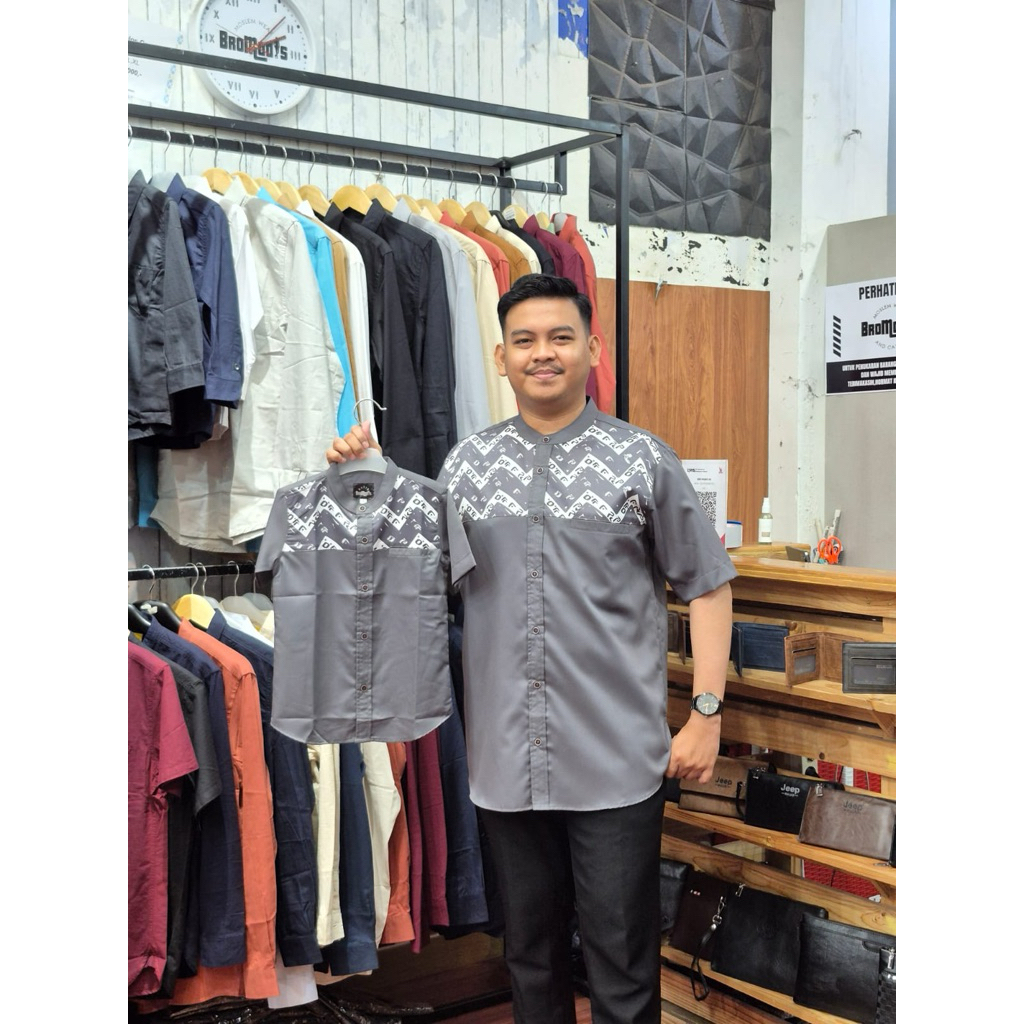 BAJU KOKO BATIK LENGAN PENDEK LONTARA ABU ABU