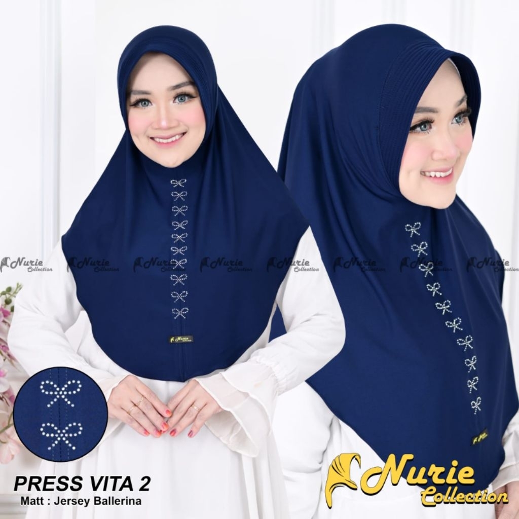 (NURIE) PRESS VITA 2•hijab instan pet polos•hijab jersey balerina•jilbab instan payet•kerudung insta