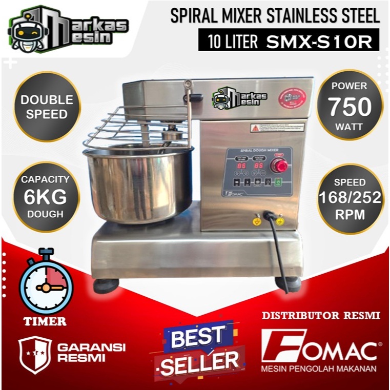 Spiral Mixer 10L FOMAC SMX-S10R Mesin Pengaduk Adonan Roti Donat Spiral 10 Liter Stainless Steel
