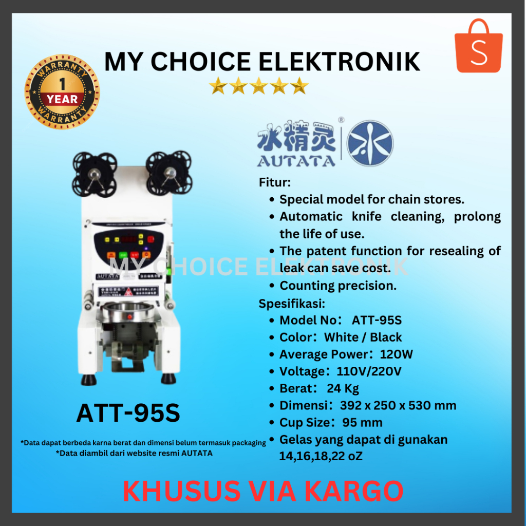 AUTATA Cup Sealer ATT-95S (AUTOMATIC) +Packing Kayu [VIA KARGO]