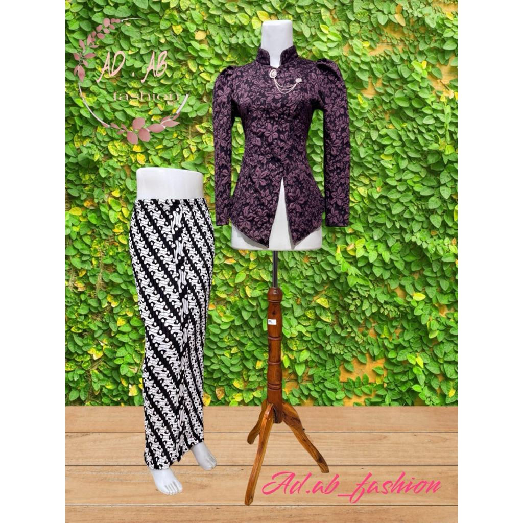 SET KEBAYA JANGGAN FUKURO DAN ROK PLISKET(kebaya janggan+rok plisket+bross)