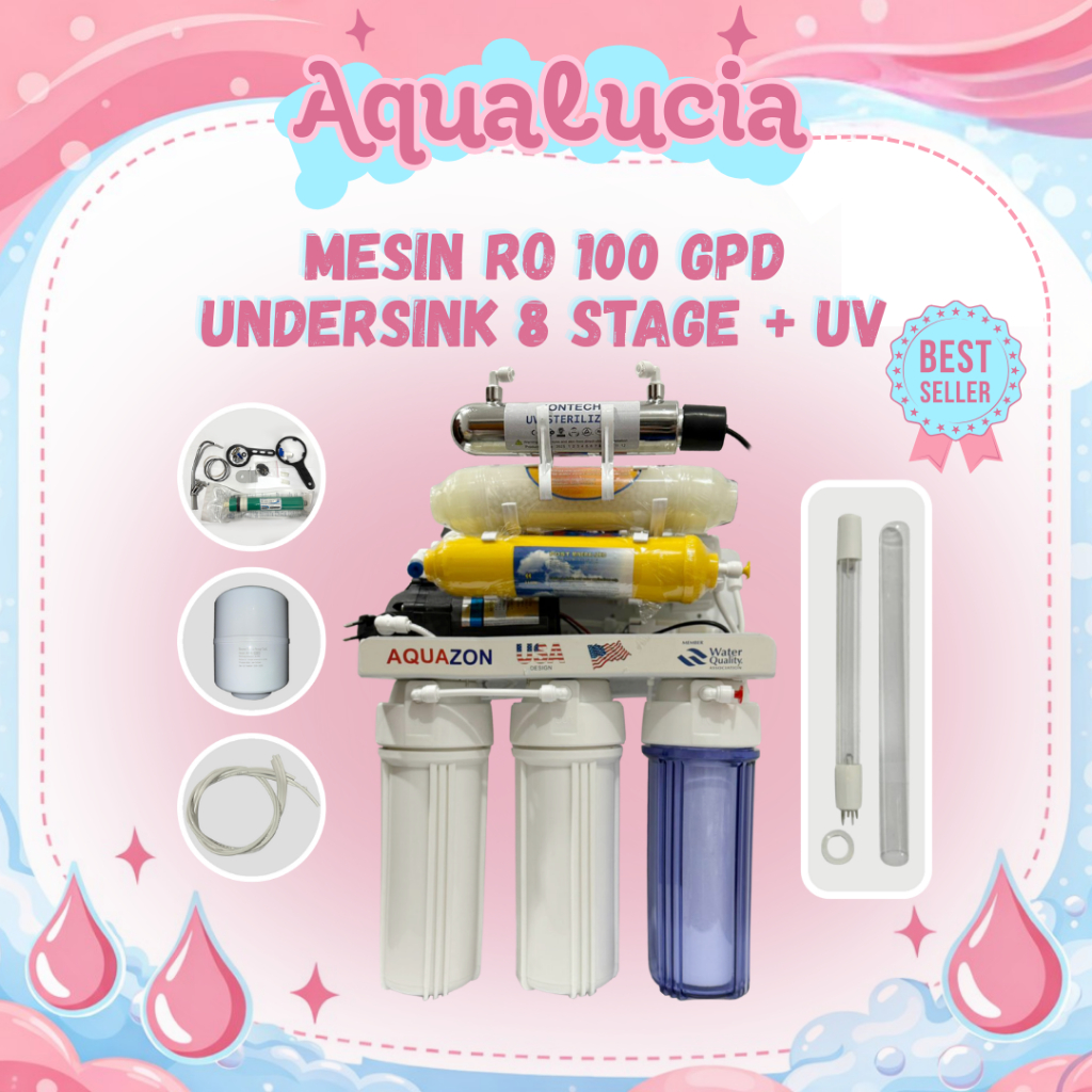 Mesin RO 100 GPD AQUAZON Undersink 8 Tahap Plus UV Filter Air Minum Rumah Tangga