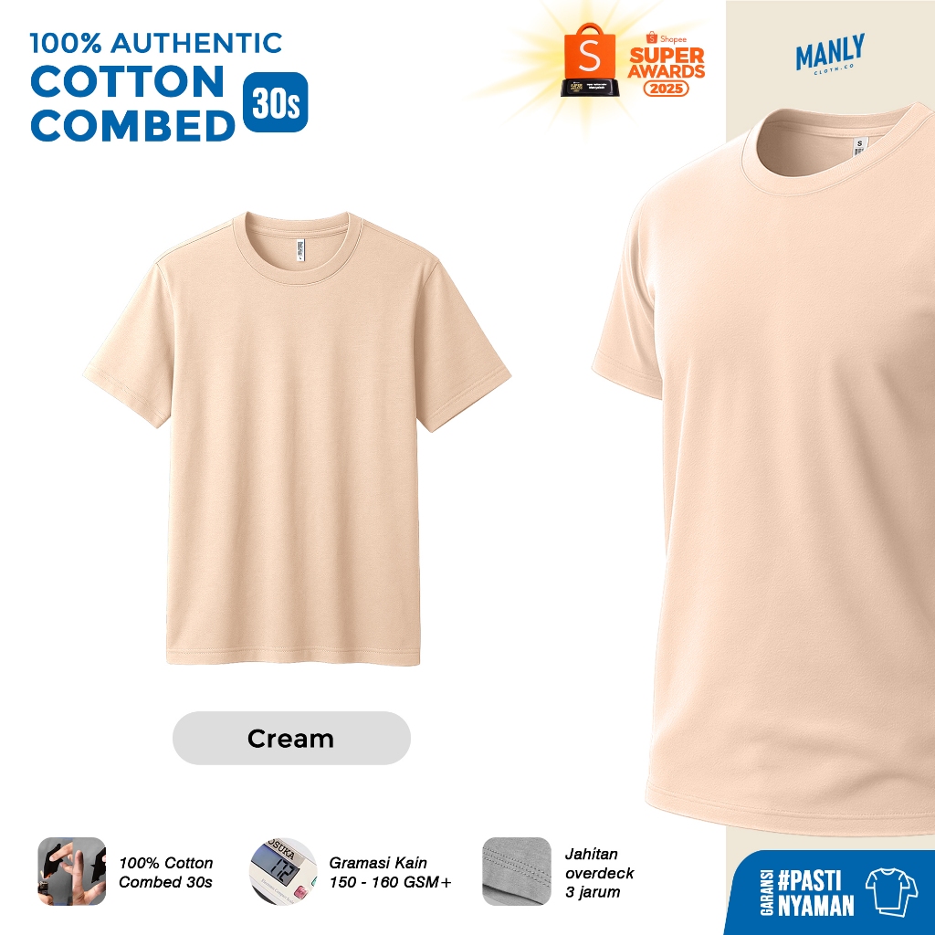 KAOS CREAM POLOS PREMIUM COMBED 30S