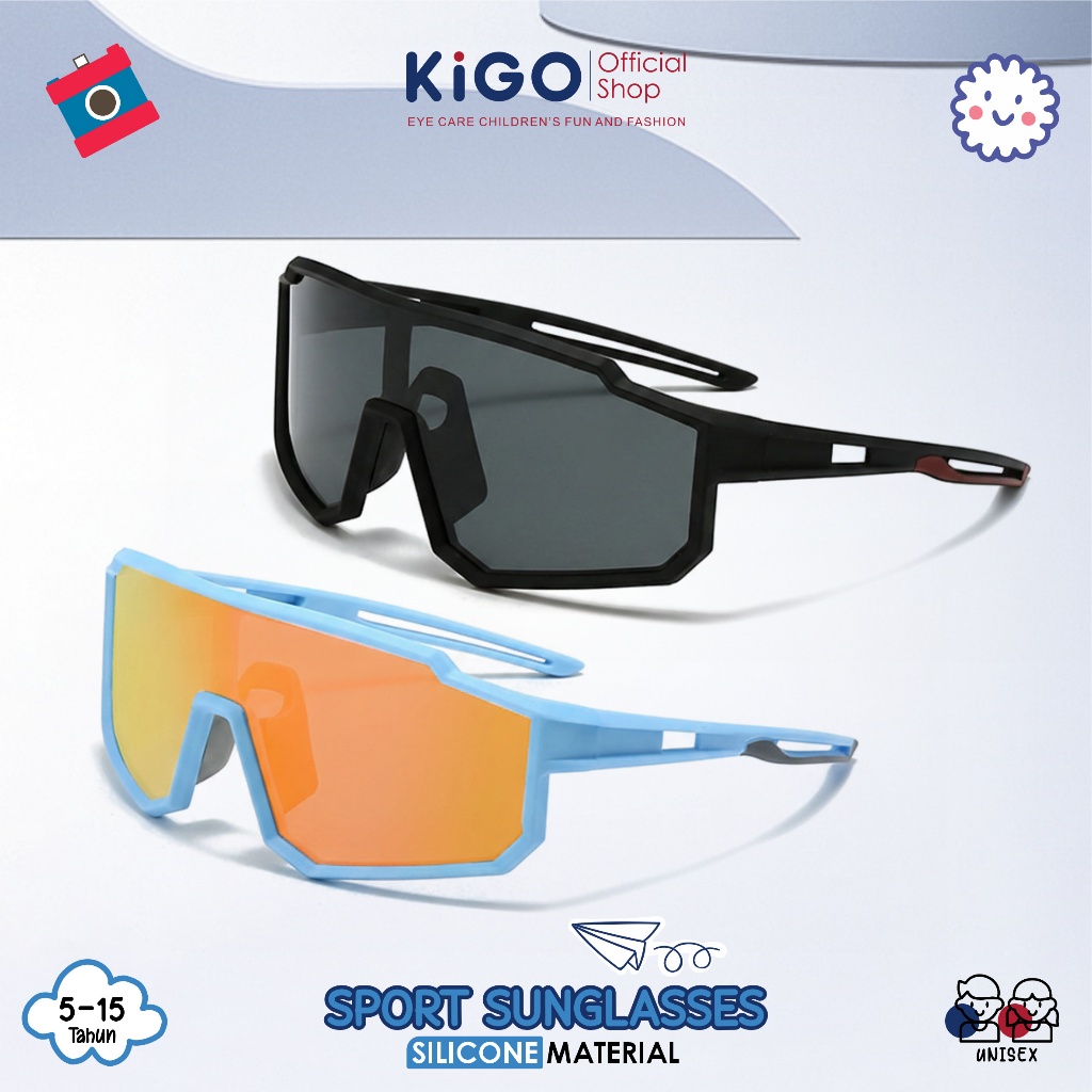 KIGO Kacamata Hitam Anak Sport Pria Sunglasses Anti Silau Matahari UV400 Model Goggles Sporty Kids L