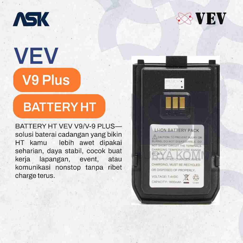 Battery Handy Talky V9 Plus VEV / Baterai HT V-9 Plus VEV