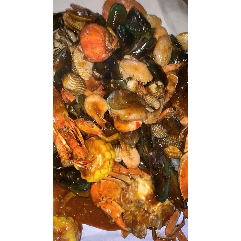 Seafood matang Saus Padang mix 3 kerang + udang uk box besar 1000ml