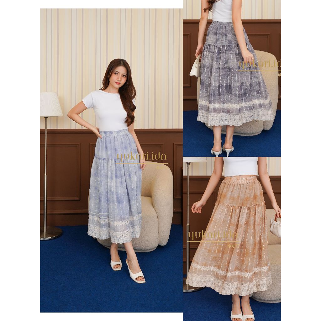 ASHLEY Rok Katun Polyester A Line Vintage Model Terbaru Warna Kombinasi