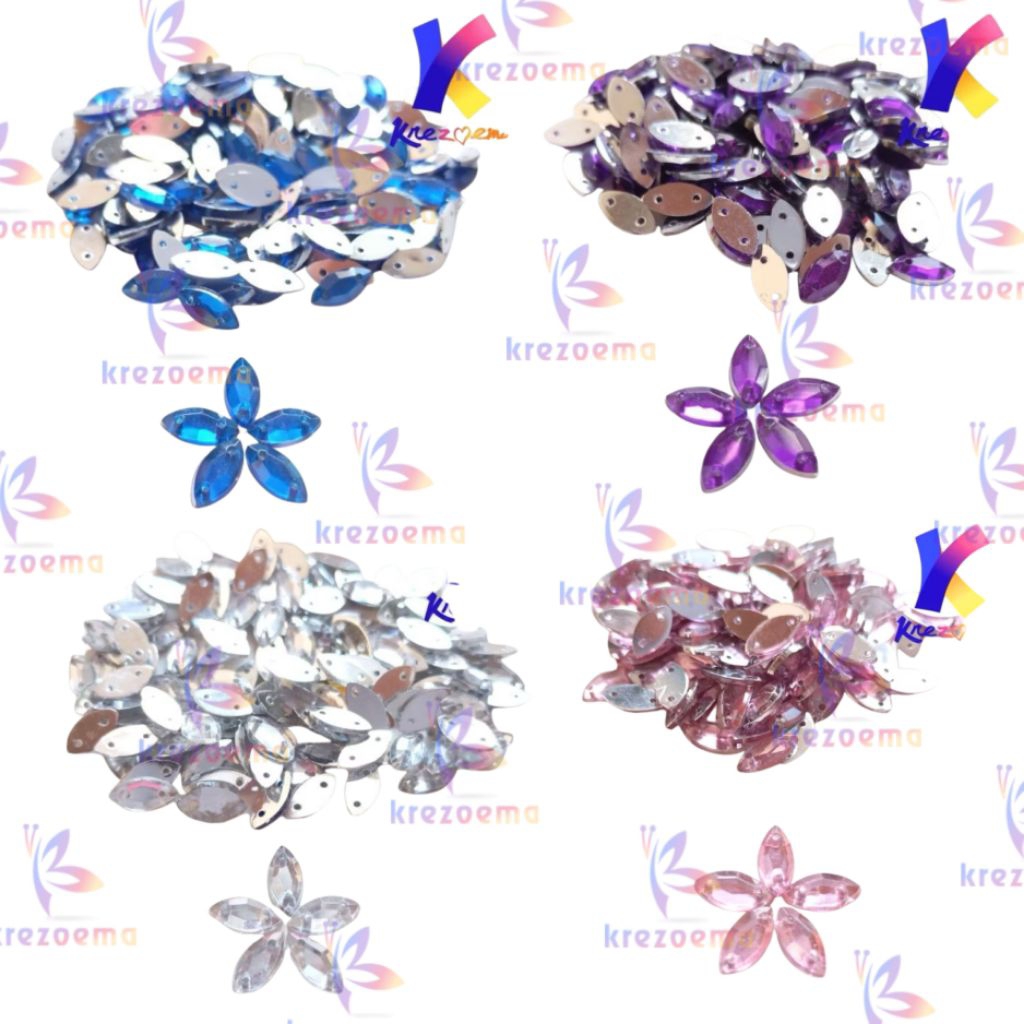 5GR Payet permata diamond RRC 5x10 Payet kristal jahit tetes bentuk daun berbagai macam warna