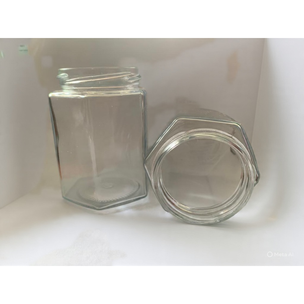 Toples Hexagonal Segi Enam Tanpa Tutup Kaca Beling Bening Awet Kuat Tebal Murah Tahan Panas 280ML Bo