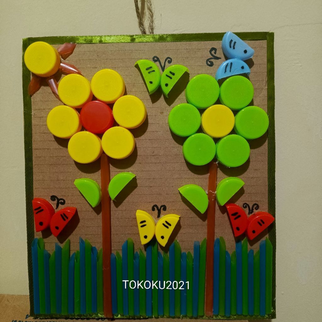 Hiasan dinding prakarya dari tutup botol cocok untuk hiasan dinding