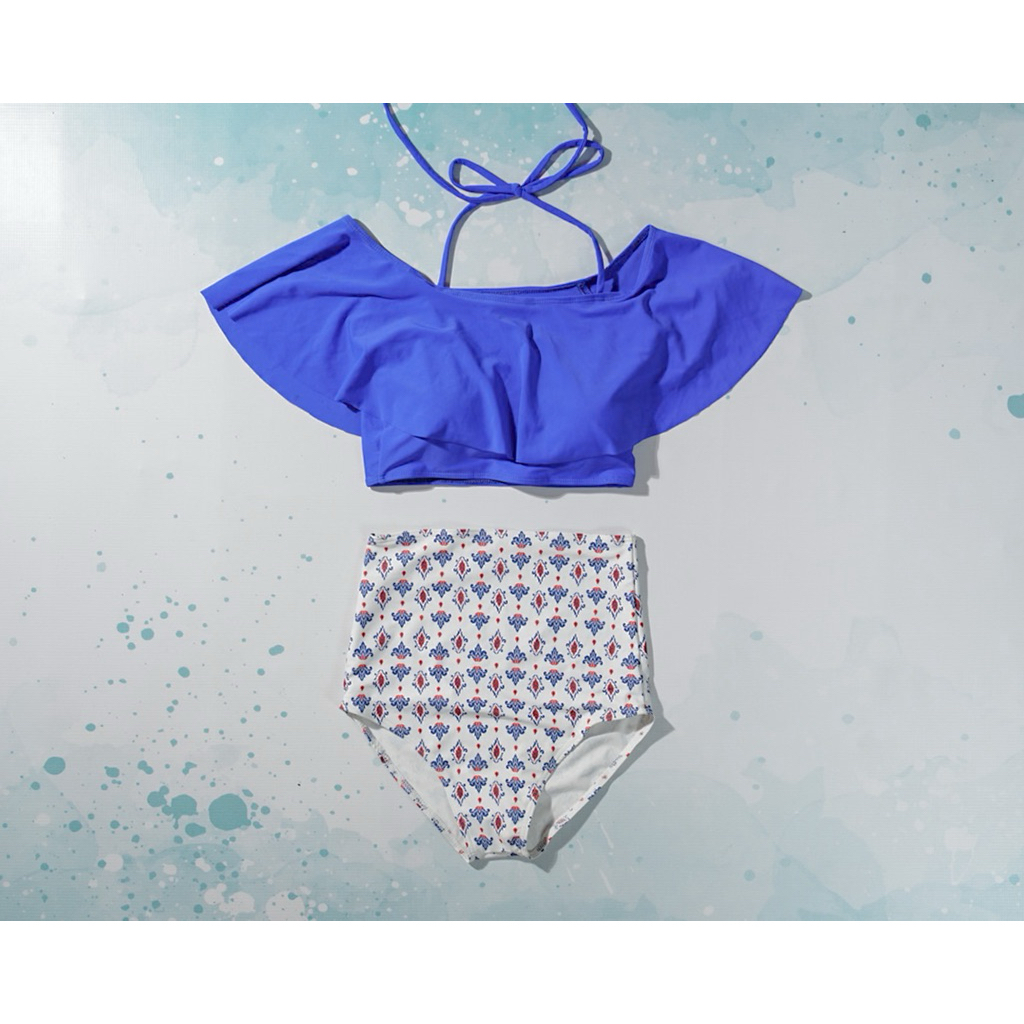 Bikini Sabrina biru off shoulder premium highwaist