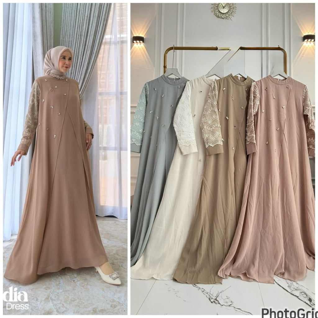 claudia dress marevi premium gamis wanita standar & jumbo XXL,dress  syari kekinian
