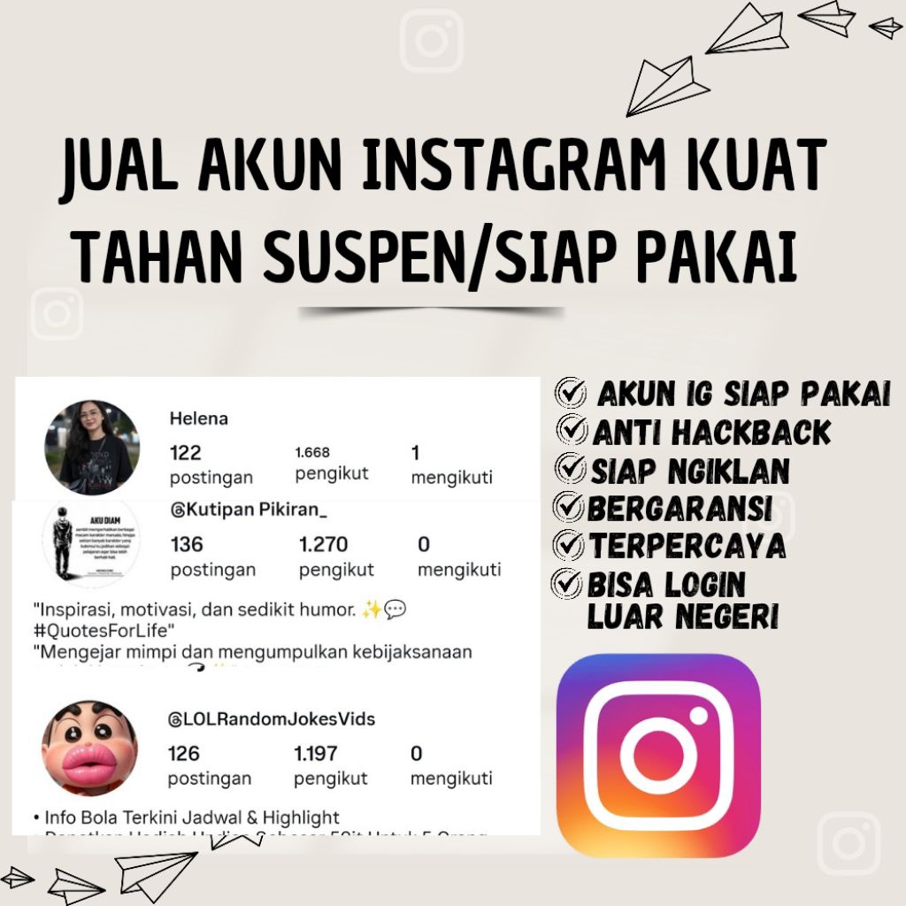 AKUN INSTAGRAM KUAT AKUN INSTAGRAM TAHAN SUSPEN AKUN IG INDO AKUN IG BISNIS AKUN IG SIAP PAKAI AKUN 