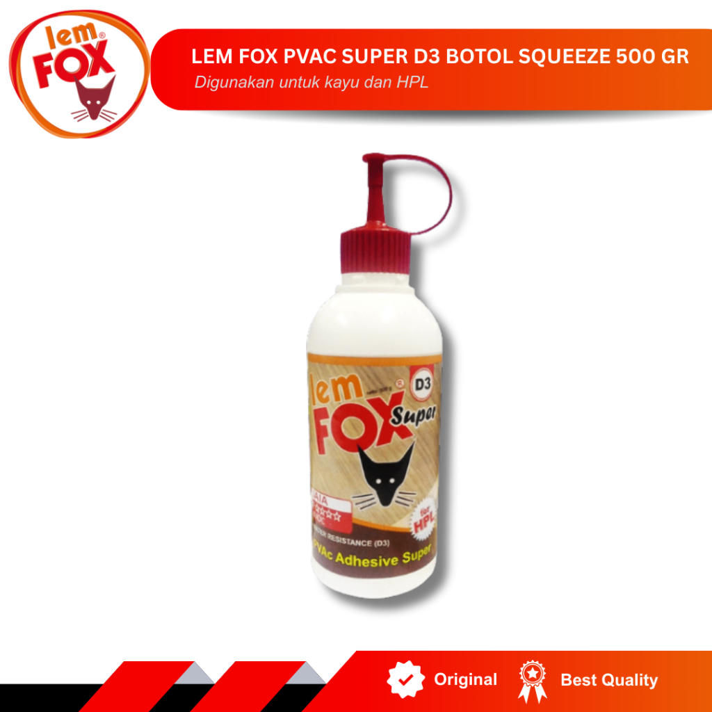 FOX PVAC SUPER D3 Lem Tahan Air Cepat Kering Botol 500gr Kayu HPL