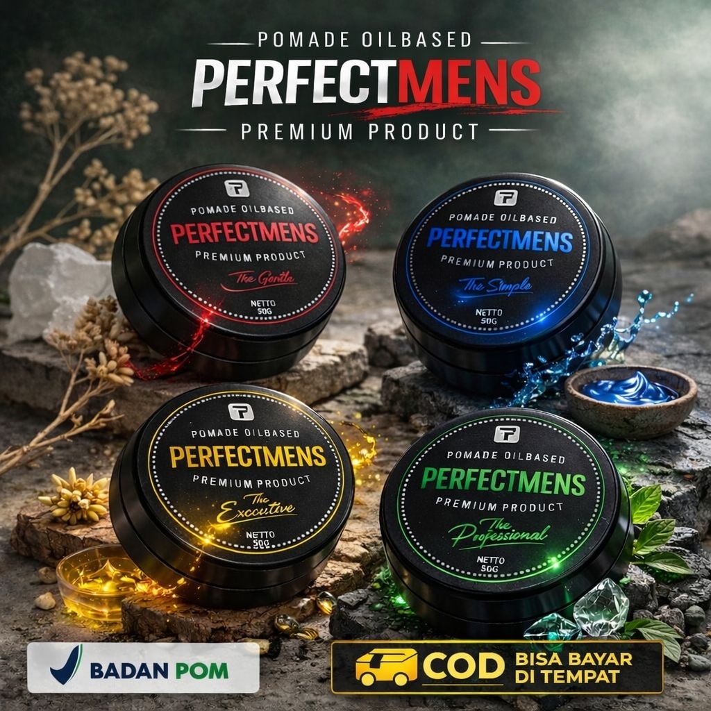 (BPOM) PERFECTMENS POMADE OILBASED 50GR / GROSIR POMADE PRIA BARBERSHOP / POMADE OIL BASED TERMURAH 