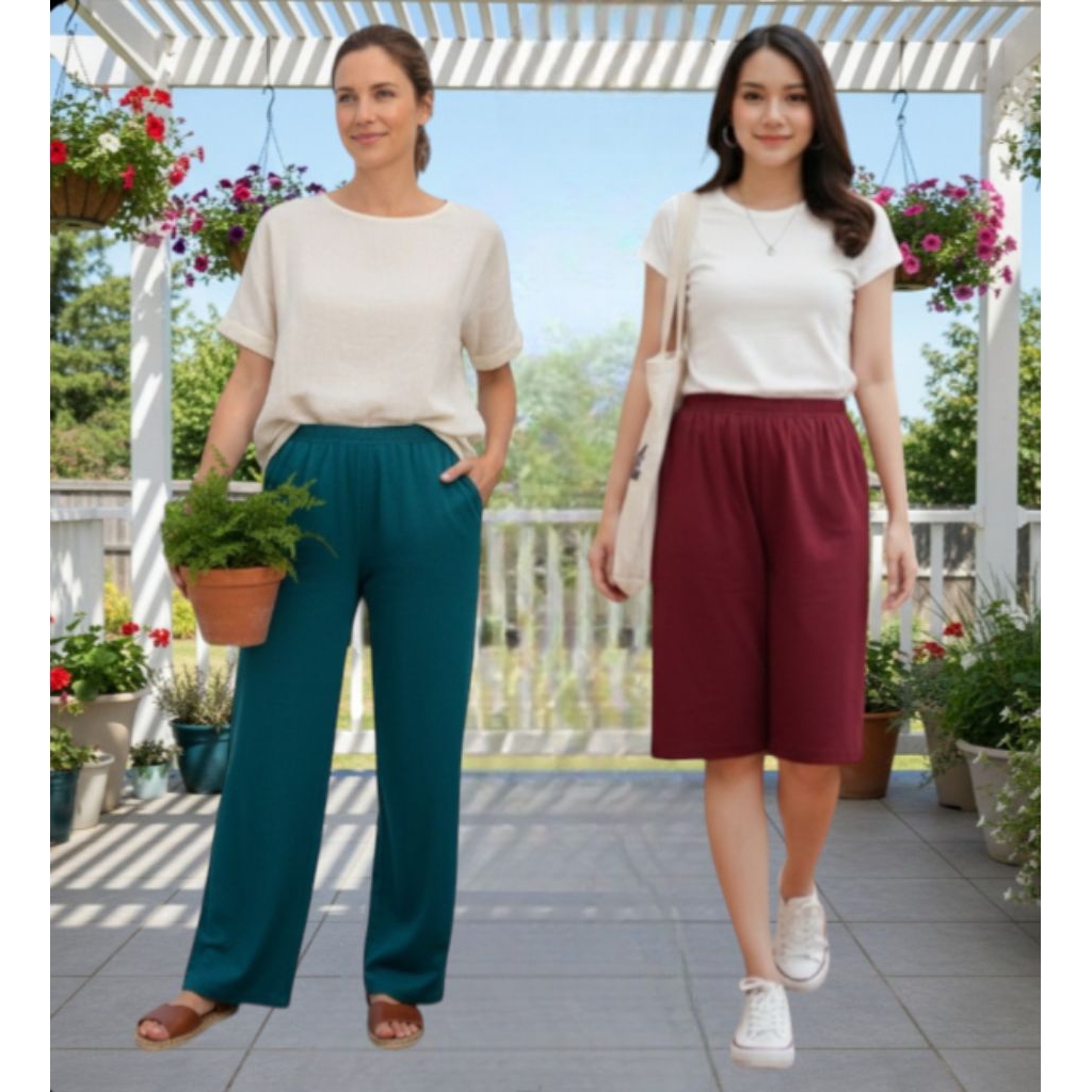 Celana Wanita Santai Harian Celana Panjang Kulot Babat Celamis Polos Celana Tidur Celana Dalaman Gam