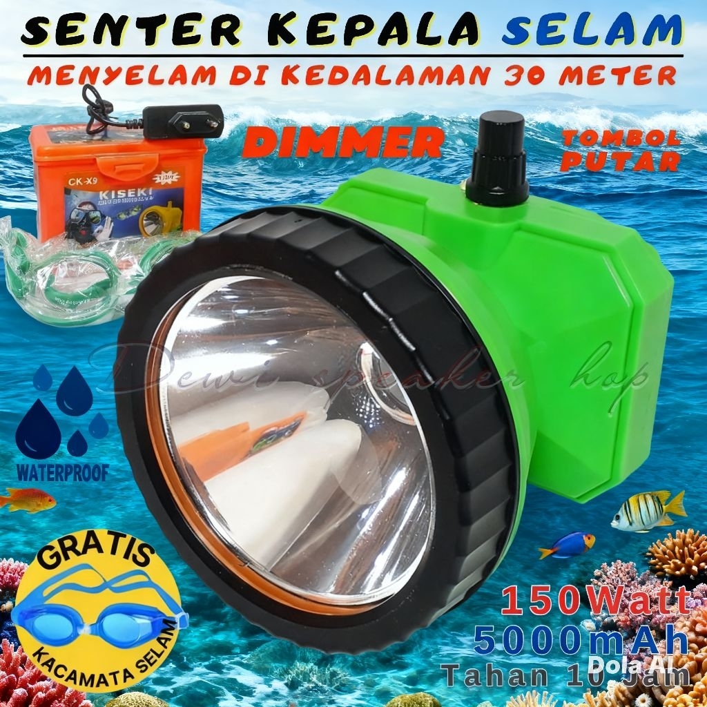 Senter Kepala Selam Kiseki CK-X9 150W & CK-X2 20W Waterproof Anti Air untuk Menyelam Snorkeling
