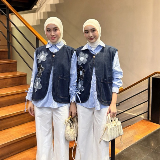 Gessi blouse (kemeja &vest jeans) by.Viahijab'Outfit