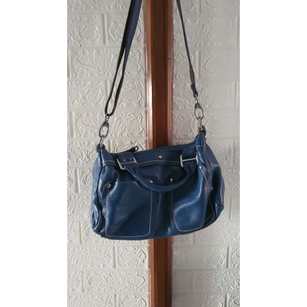 tas sling kulit asli warna biru elektrik