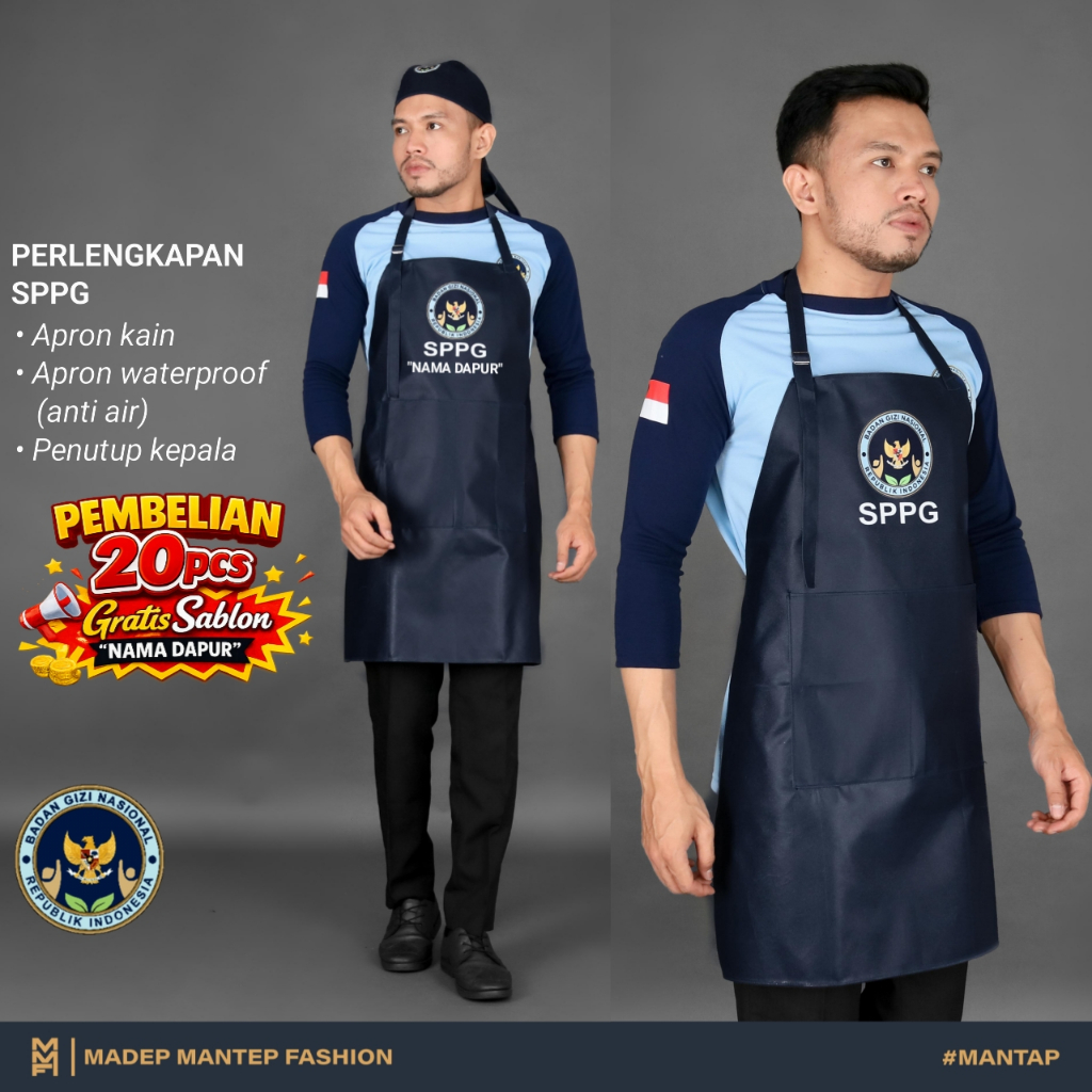 Celemek Apron Dapur MBG SPPG BGN Badan Gizi Nasional Terbaru Apron Anti Air Waterproof MBG SPPG MMF