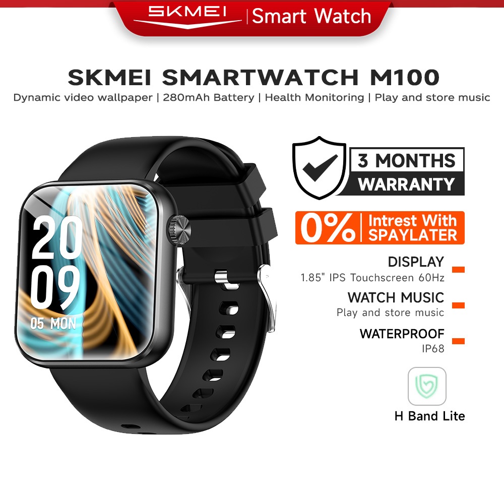 SKMEI M100 Smartwatch IP68 Waterproof Jam Tangan Musik 1.85inci Touchscreen Smartwatch Wanita Dukung