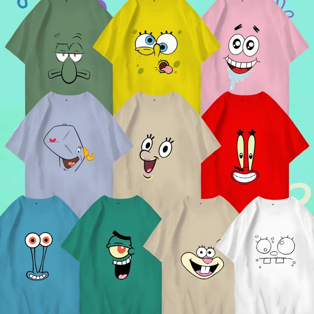 kaos spongebob all character ready anak dewasa big size bahan katun premium